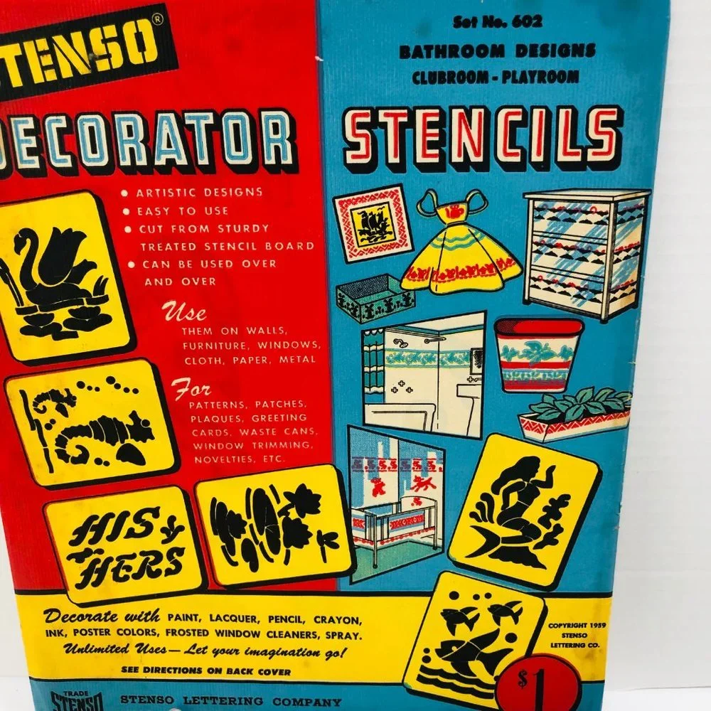 VTG Stenso Decorator Stencils Lot of 4‎ USA 24 Stencils 1959 Complete #601-#604